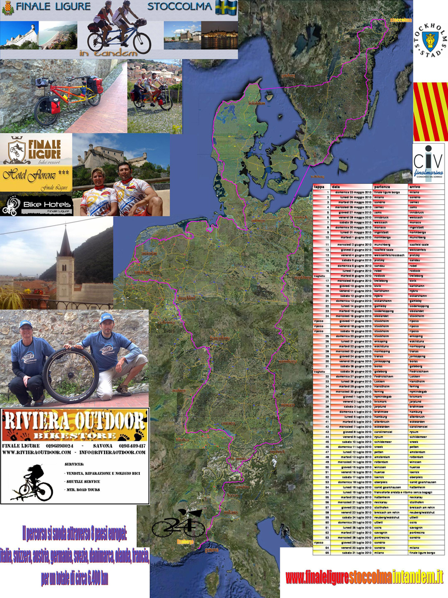 Il poster dell'impresa di Cristina e Fulvio: da Finale Ligure (SV) a Stoccolma (Svezia) in tandem!